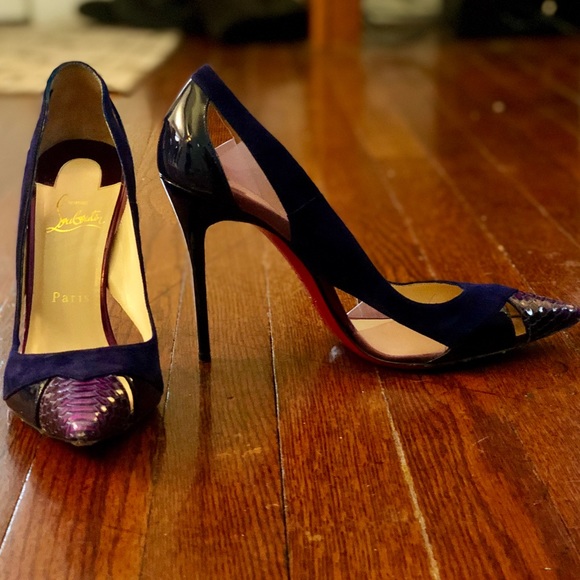 Christian Louboutin Purple Snakeskin/Suede Pumps - Picture 2 of 8